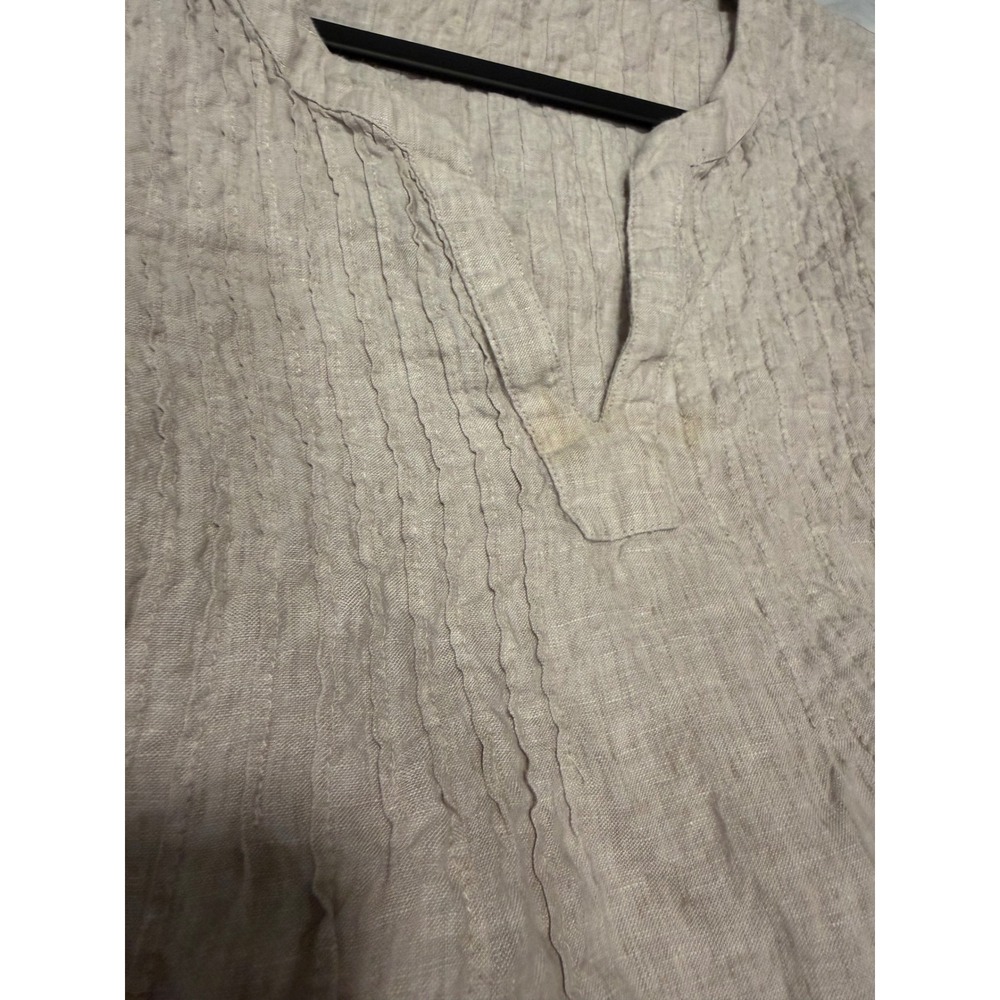 Vineyard Vines Womens XL Linen Pintuck Pleated V-Neck Blouse Beige 2W001352